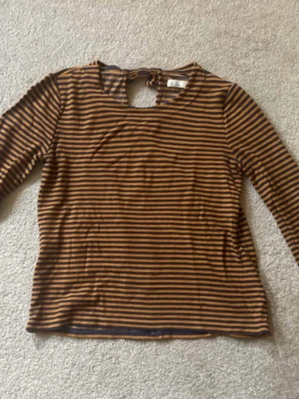 Vintage Orange & Navy Striped Long-Sleeve Tee with Bow Detail